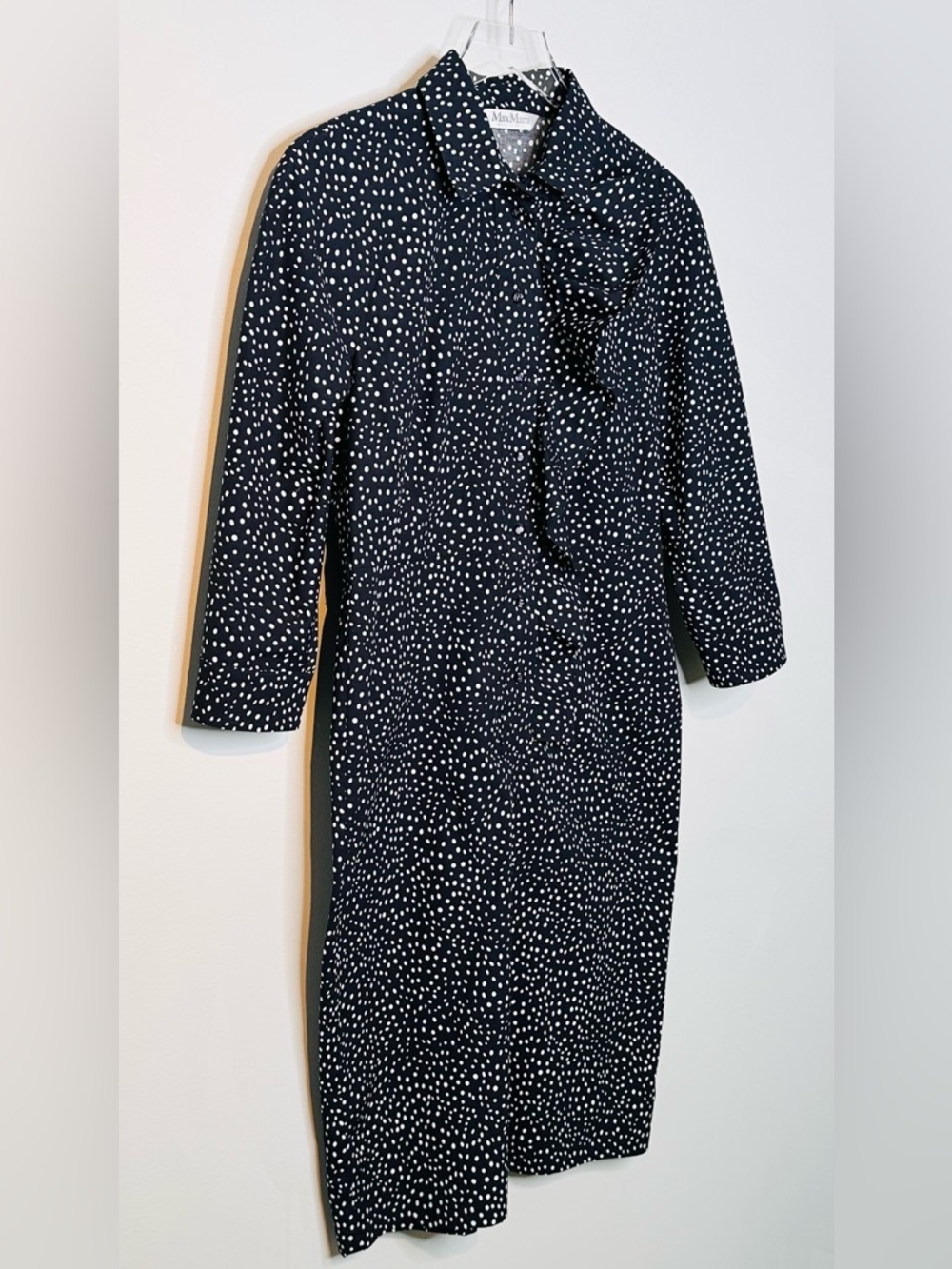 Max Mara Vicky Ruffle Polka Dot Navy Blue White Cotton Poplin Midi Dress - Picture 6 of 16